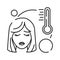 Hight temperature, fever black line icon. Early pregnancy symptom. Pregnant blond woman and thermometer concept. Diseases,