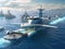 Hightech aircraft carrier with futuristic planes