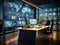 Hightech office with datadriven touchscreen walls
