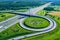 Highway Aerial View. Overpass and bridge. from above. Gliwice, Silesia, Poland. Transportation bird`s-eye view