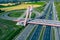 Highway Aerial View. Overpass and bridge. from above. Gliwice, Silesia, Poland. Transportation bird`s-eye view