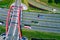 Highway Aerial View. Overpass and bridge. from above. Gliwice, Silesia, Poland. Transportation bird`s-eye view