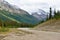 Highway through the Canadian Rockies along the Icefields Parkway between Banff and Jasper