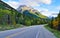 Highway through the Canadian Rockies along the Icefields Parkway between Banff and Jasper