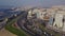 Highway on Dubai. Aerial view of The World Islands in Dubai. The islands were intended to be developed with hotel