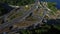 Highway intersection on river landscape. Aerial view car driving on freeway