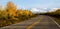 Highway Leads Through Peaks Alaska Range Fall Autumn Season