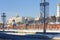 Highway on the Moskva River embankment, view of the Kremlin wall, towers and churches on the territory of the Moscow Kremlin in wi