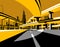 Highway overpass road and city skyline in flat style