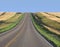 Highway through prairie wheat fields