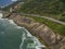 Highway by the sea. Wonderful road and bike path. Bicycle and road track and next to the blue sea in the city of Rio de Janeiro.