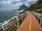 Highway by the sea. Wonderful road and bike path. Tim Maia bike path on Niemeyer Avenue, Rio de Janeiro, Brazil, South America.