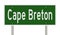 Highway sign for Cape Breton Nova Scotia