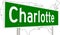 Highway sign for Charlotte North Carolina