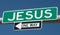 Highway sign for JESUS and ONE WAY