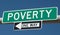 Highway sign with POVERTY and ONE WAY