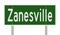 Highway sign for Zanesville Ohio