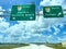 Highway signs on Interstate 417 leading to Daytona Beach, Sanford and Tampa in Orlando, Florida