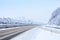 Highway during a snowfall in winter, Bavaria, Germany