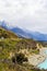 Highway in the Southern Alps along the shores of Lake Pukaki. South Island, New Zealand