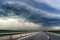 Highway and storm sky