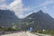 Highway swiss road in Alps mountains, Switzerland