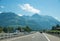 Highway in switzerland, transit route, with traffic. mountain landscape