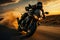 Highway thrill Motorcyclist races toward the sunrise, horizon beckoning