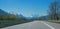 Highway to Garmisch, with some cars, view to Wetterstein mountains, at springtime. upper bavaria landscape