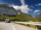 Highway and Truck in Rocky Mountains