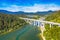 Highways through mountains of the Gorski Kotar in Croatia, bridge over beautiful lake Bajer in Fuzine