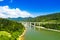 Highways through mountains of the Gorski Kotar in Croatia, bridge over beautiful lake Bajer in Fuzine