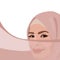 Hijab Day. Muslim woman in hijab. An Arab woman. Happy Hijab Day. Vector illustration of a girl in a headscarf. Banner