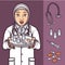 Hijab female doctor show medicine and vaccine covid19 illustration