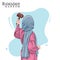 Hijab girl holding flowers on ramadan, vector illustration