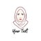 Hijab Logo. Young Lovely Muslim Girl Flat Design, Line Art Logo Vector