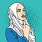 Hijab Muslim Woman Pop Art Comics Style Vector Illustration