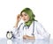 Hijab woman healthcare practitioner holding face in despair expressing her stress and tired with work concept