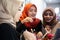 Hijab women and friends using digital tablet while waiting breaking their fast