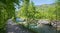 Hike and bike way beside Rottach river, near Tegernsee, idyllic scenery at springtime