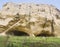 Hike in the Karachay - Cherkess Republic mountains. Hiking in unusual natural landscapes. Fantastic forms sandstone formations.