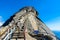 Hike on Moro Rock Staircase toward mountain top, granite dome rock formation in Sequoia National Park, Sierra Nevada mountains,