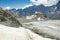 hike over the clariden glacier in the swiss mountains. Hiking trail over the glacier tongue. wanderlust. High quality.