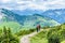 Hiker in beautiful landscape of Alps in Germany - Hiking in the mountains