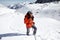 Hiker at beautiful mountain winter landscape