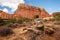 Hiker in Canyonlands National park, needles in the sky, in Utah, USA