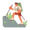 Hiker climber with trekking poles conceptual hero image