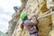 Hiker climbing in the mountain of Alps, Europe