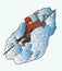 Hiker climbing mountain hiking cartoon graphic vector