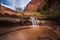 Hiker cooling off near Waterfall on a lower section of the Coyote Gulch